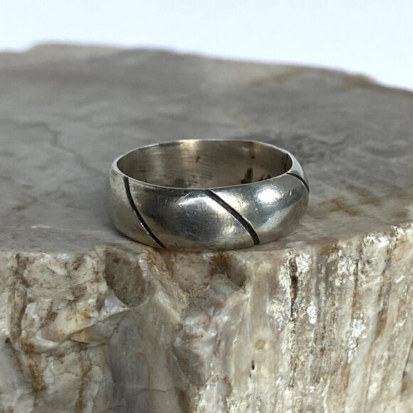 Sterling Silver 925 Mexico Horizontal Textured 6.5MM Rounded Band Ring Sz 7.5 - Picture 6 of 16